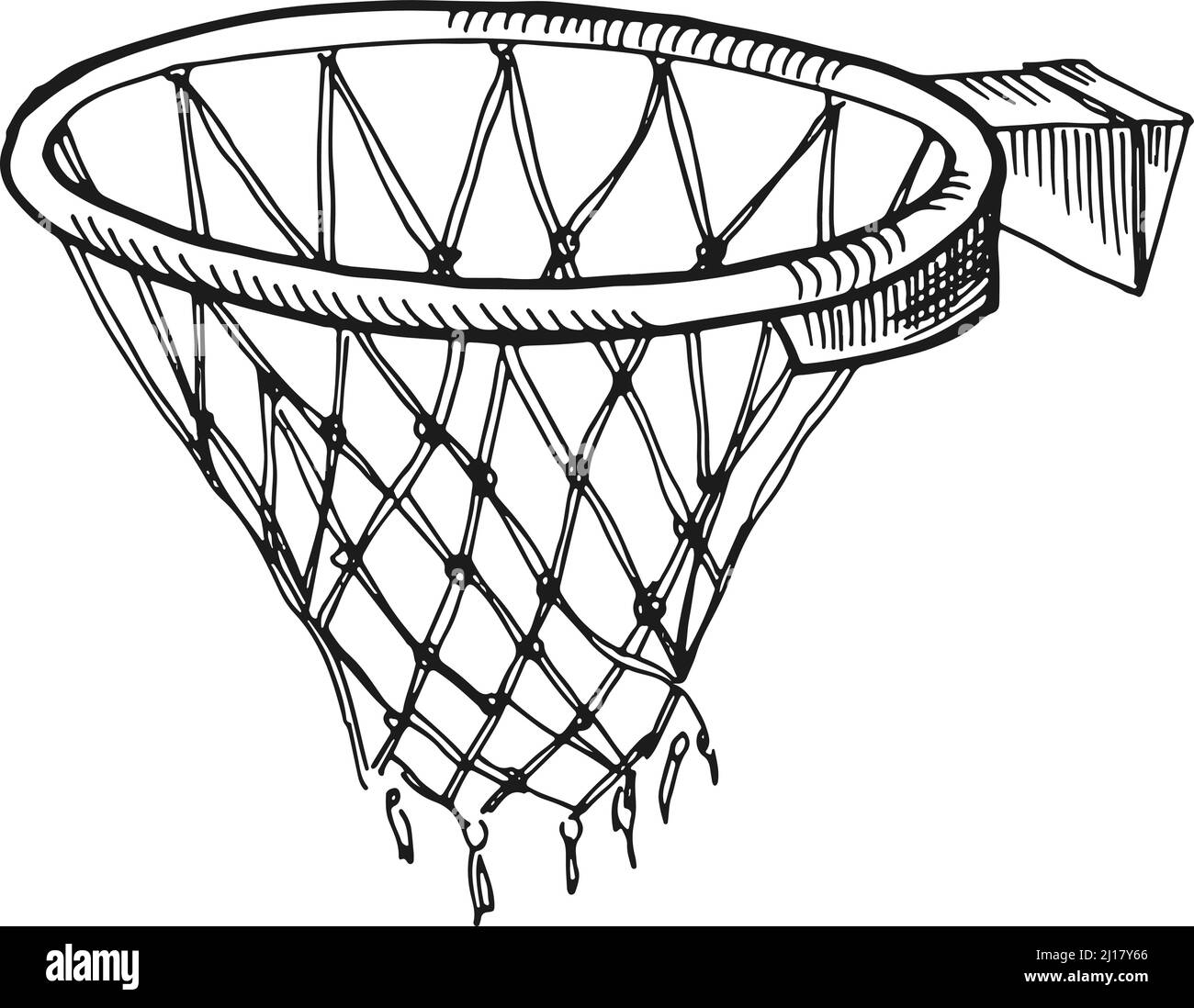 Basket netto schizzo. Simbolo del cerchio del gioco. Insegna sportiva Illustrazione Vettoriale