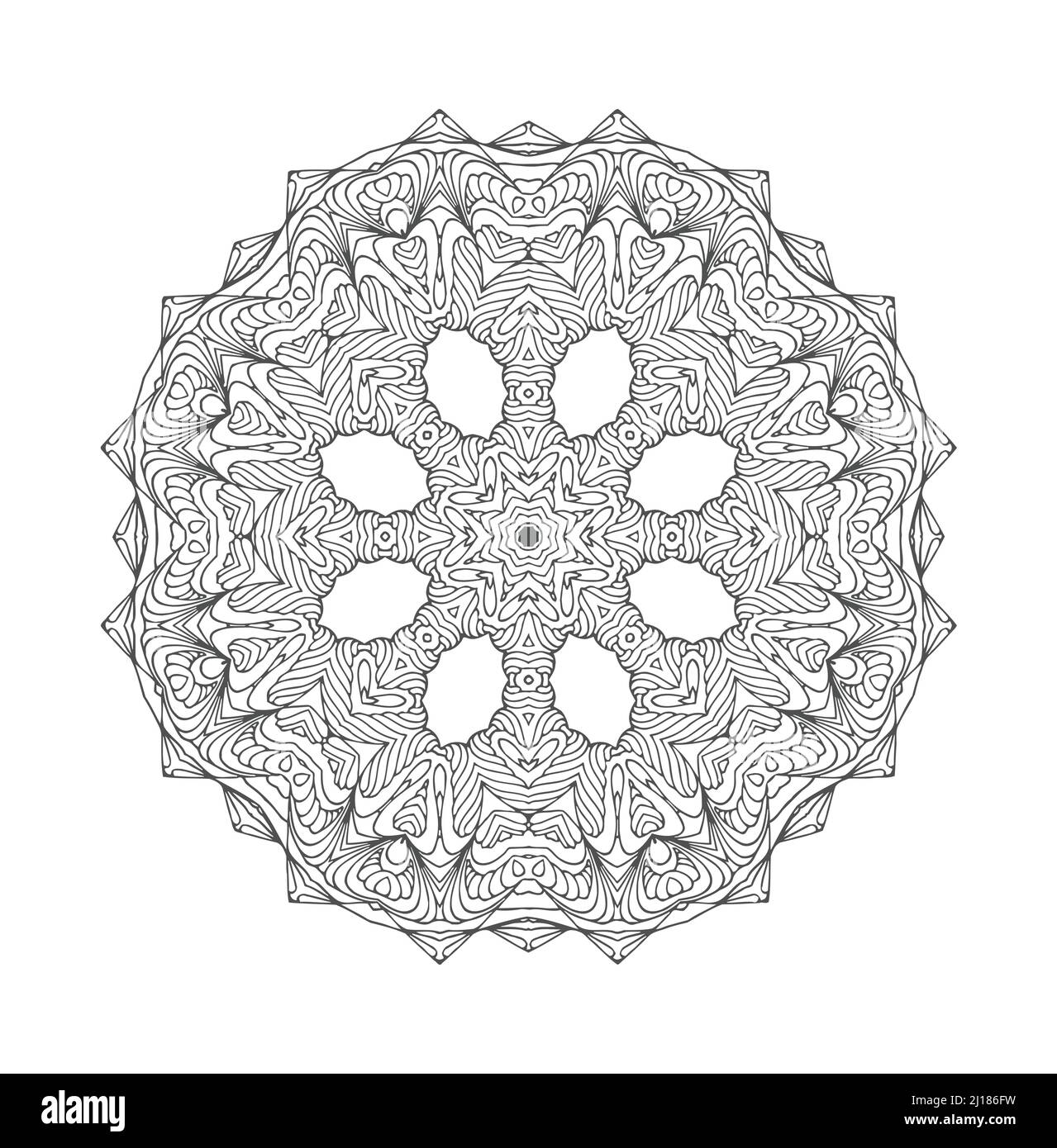 Elementi decorativi vintage. Motivo circolare di motivi tradizionali e antichi ornamenti orientali. Sfondo disegnato a mano. Illustrazione Vettoriale