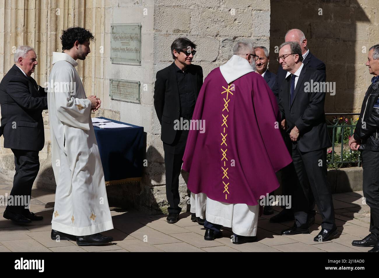 Alexis Francis-Boeuf durante la messa alla chiesa di Saint-Jean-Baptiste a Saint Jean de Luz nel sud-ovest della Francia il 23 marzo 2022, per i funerali della principessa Micaela che morì il 13 marzo 2022. Foto di Thibaud Moritz/ABACAPRESS.COM Foto Stock