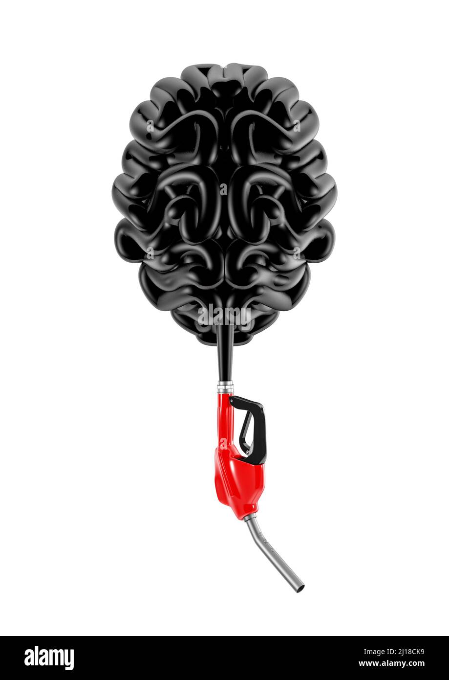 La crisi petrolifera ha sottolineato la mente - 3D illustrazione del tubo di benzina che forma il cervello umano isolato su sfondo bianco Foto Stock