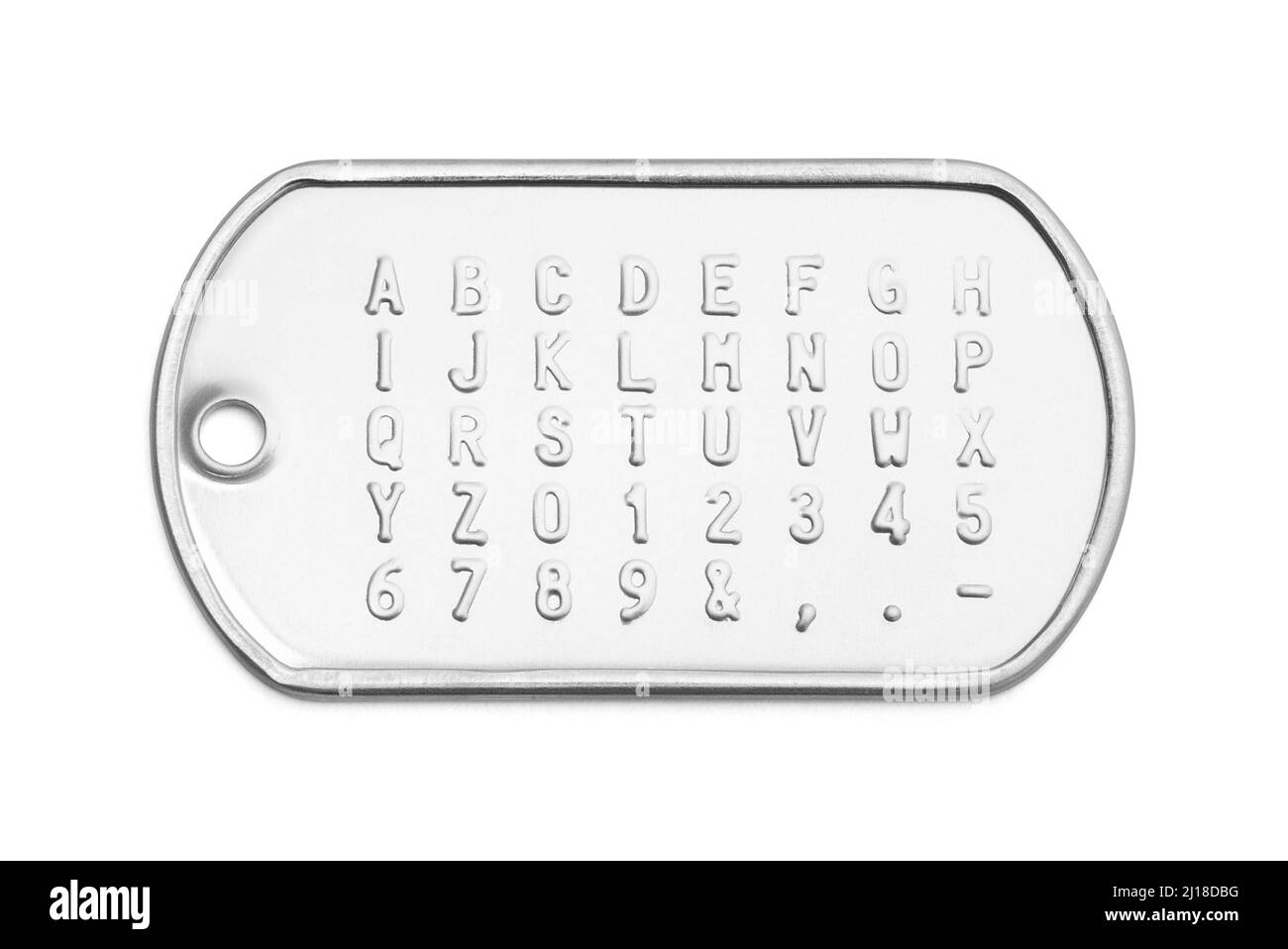 Tag cane in metallo con lettere Alphabet ritagliate. Foto Stock