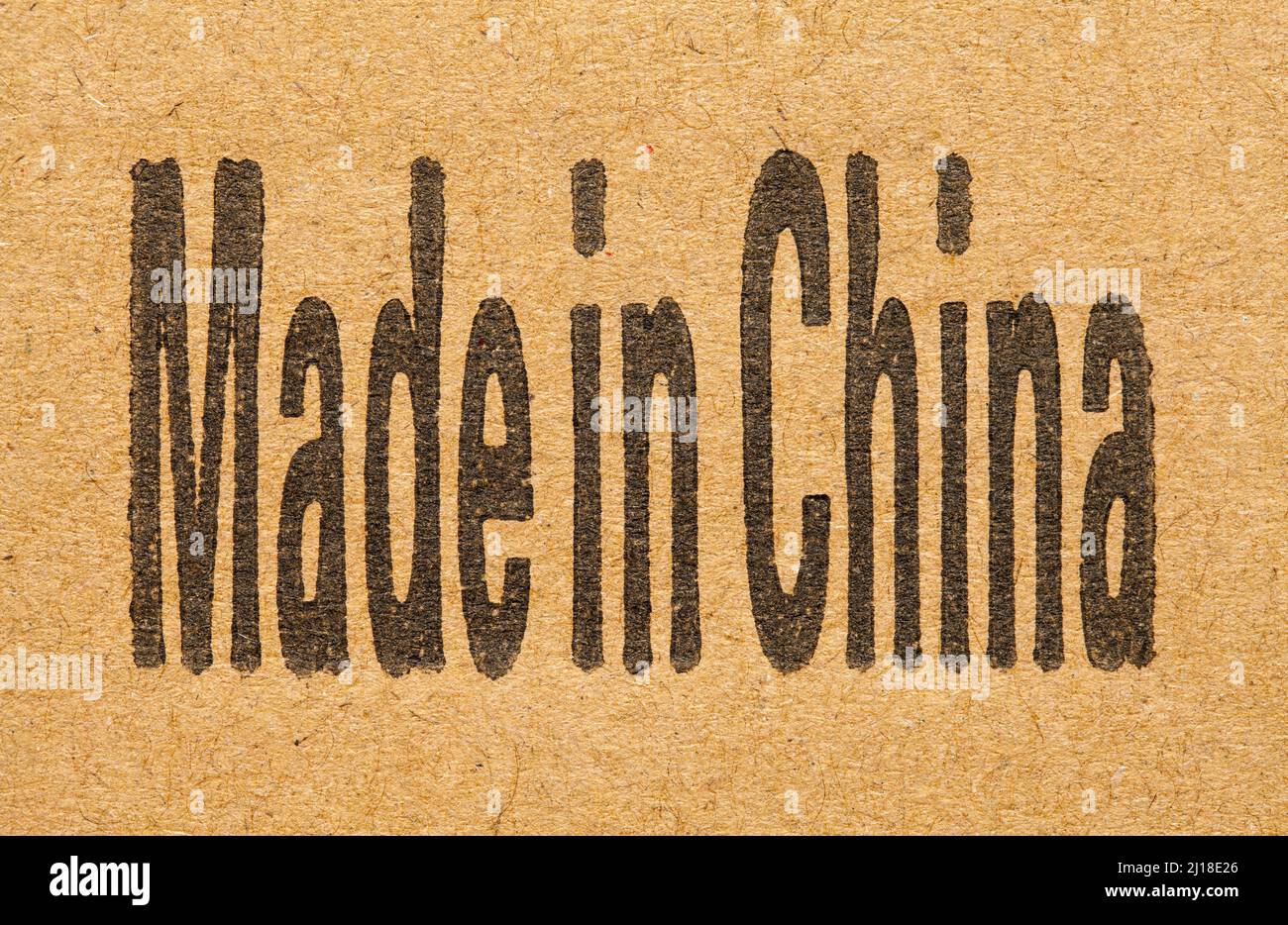 Made in China testo cartoncino sfondo. Foto Stock