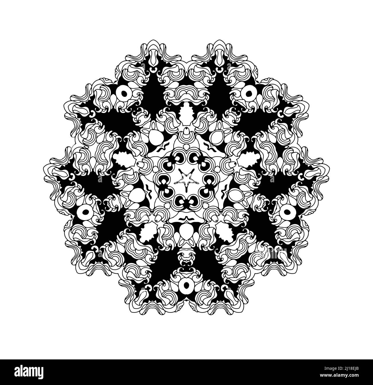 Elementi decorativi vintage. Motivo circolare di motivi tradizionali e antichi ornamenti orientali. Sfondo disegnato a mano. Illustrazione Vettoriale
