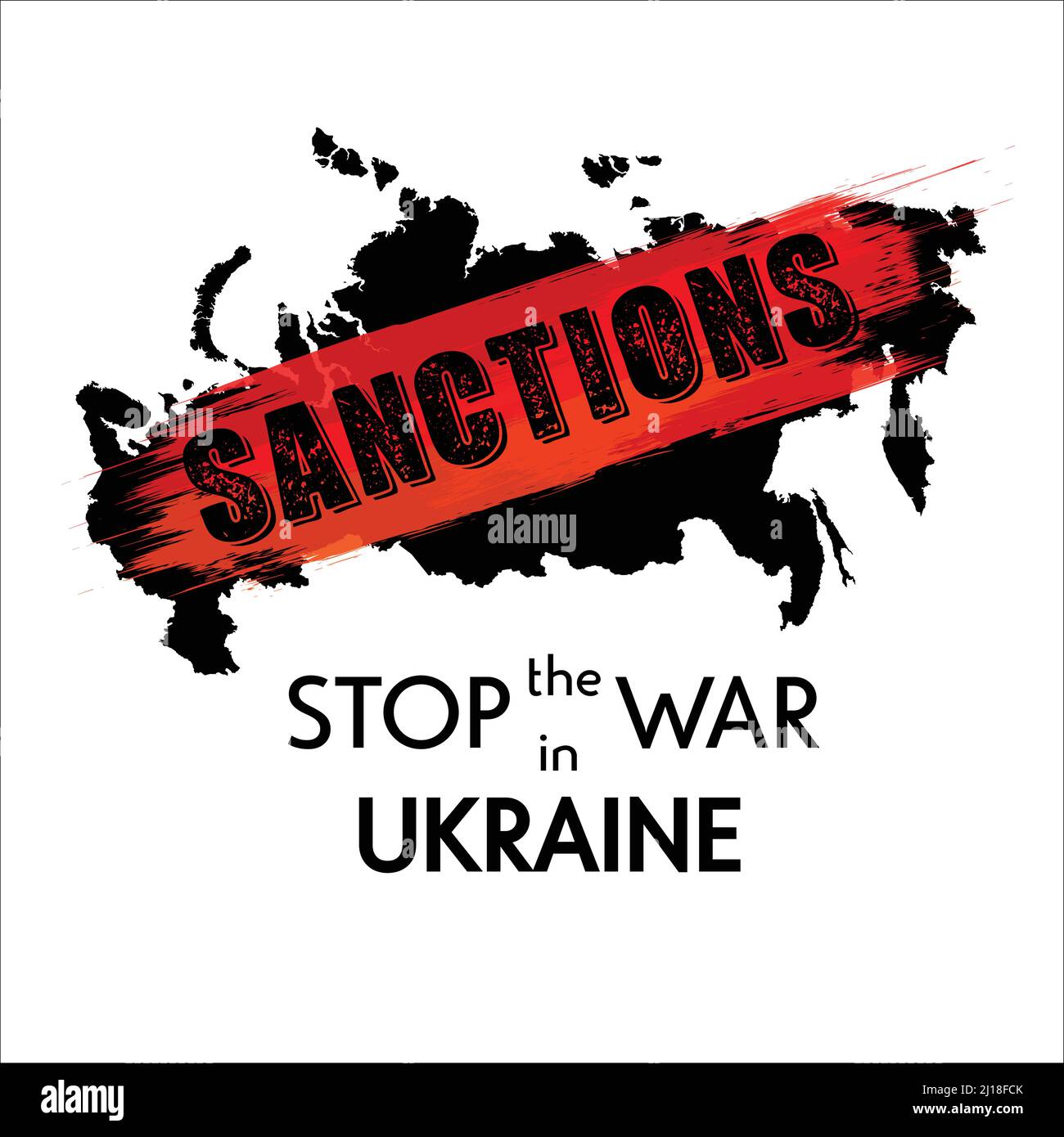 Mappa della Russia nera con sanzioni splash grunge Illustrazione Vettoriale