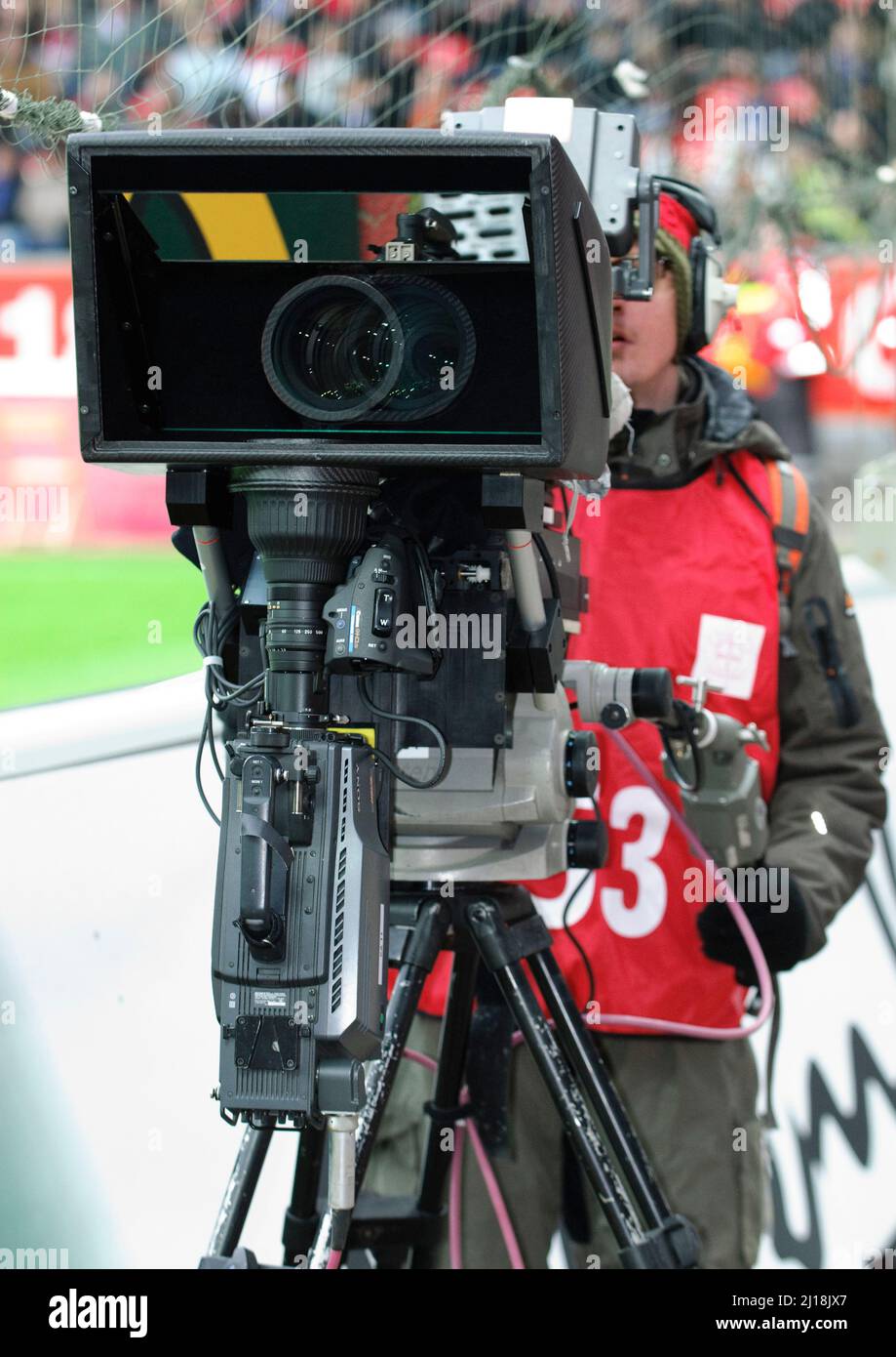 BayArena Leverkusen, Germania 14.3.2010 , Calcio: Bundesliga stagione 2009/10 giorno di partita 27, Bayer 04 Leverkusen (B04) vs Hamburger SV — 3D TV camera rig Foto Stock