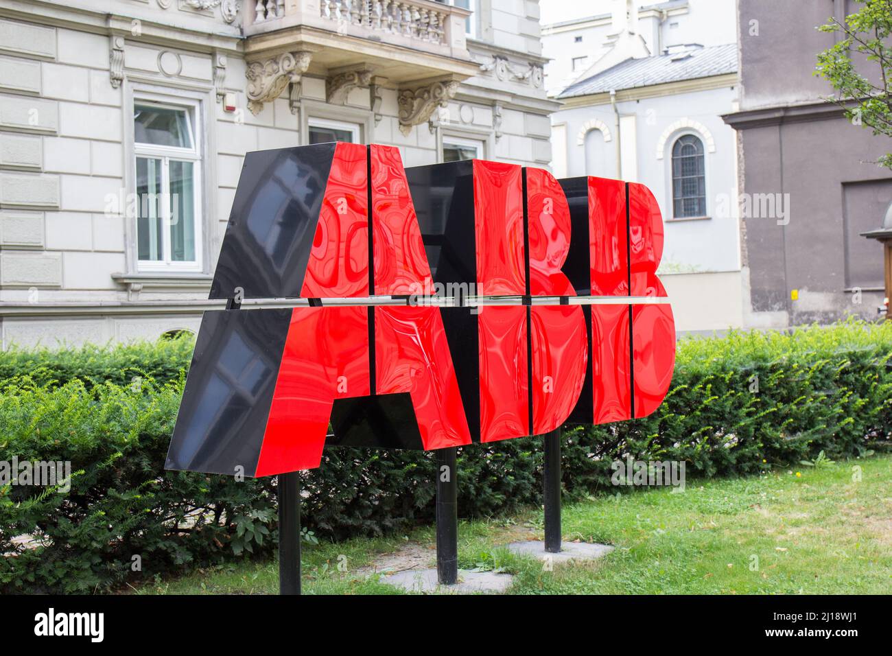 Cracovia, Polonia, 27 luglio: Abb subsidary nella città di Cracovia. ABB (ASEA Brown Boveri) è una multinazionale svedese-svizzera che opera principalmente in roboti Foto Stock