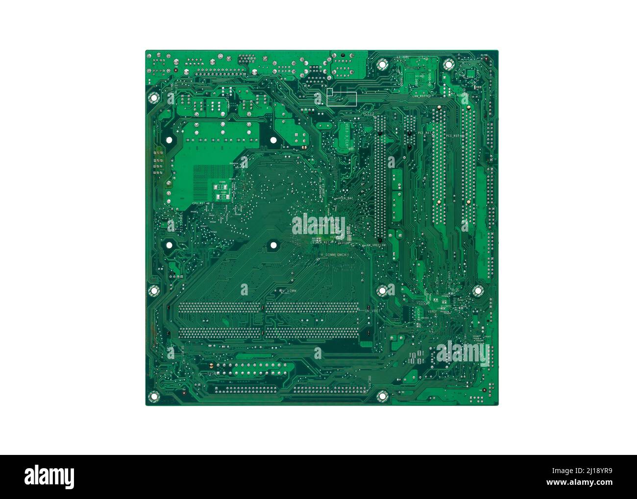 Lato posteriore della scheda a circuito stampato verde isolata Foto Stock