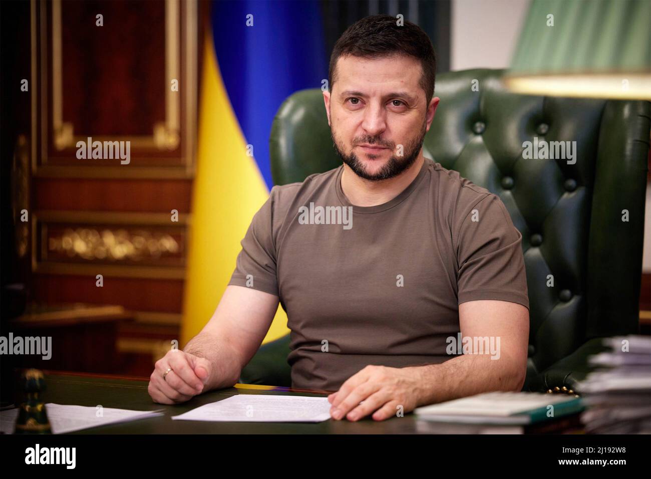 Kiev, Ucraina. 20 marzo 2022. Il presidente ucraino Volodymyr Zelenskyy aggiorna il popolo ucraino il giorno 25th dell'invasione russa, 20 marzo 2022 a Kiev, Ucraina. Foto Stock