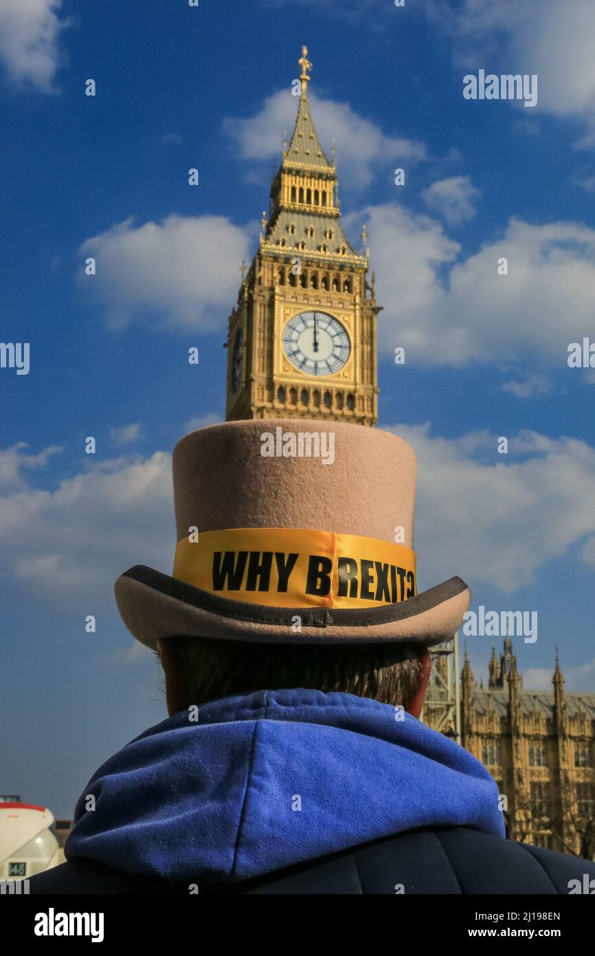 Westminster, Londra, Regno Unito. 23rd Mar 2022. I manifestanti di Sodem (Stand in Defiance European Movement) si radunano al di fuori del Parlamento di Westminster con bandiere e cartelli. Il gruppo pro-UE vuole evidenziare i problemi legati alla Brexit, così come i fallimenti del governo. Credit: Imagplotter/Alamy Live News Foto Stock