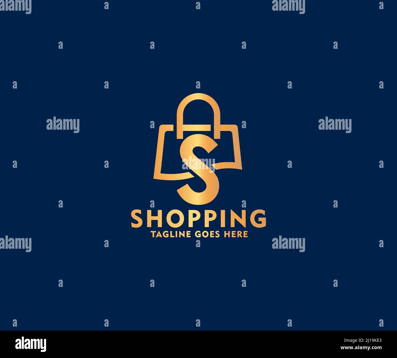 Golden Letter S isolato Golden Shopping bag logo disegno modello illustrazione, usabile logo per retail.online shop. Negozio online logo design Illustrazione Vettoriale