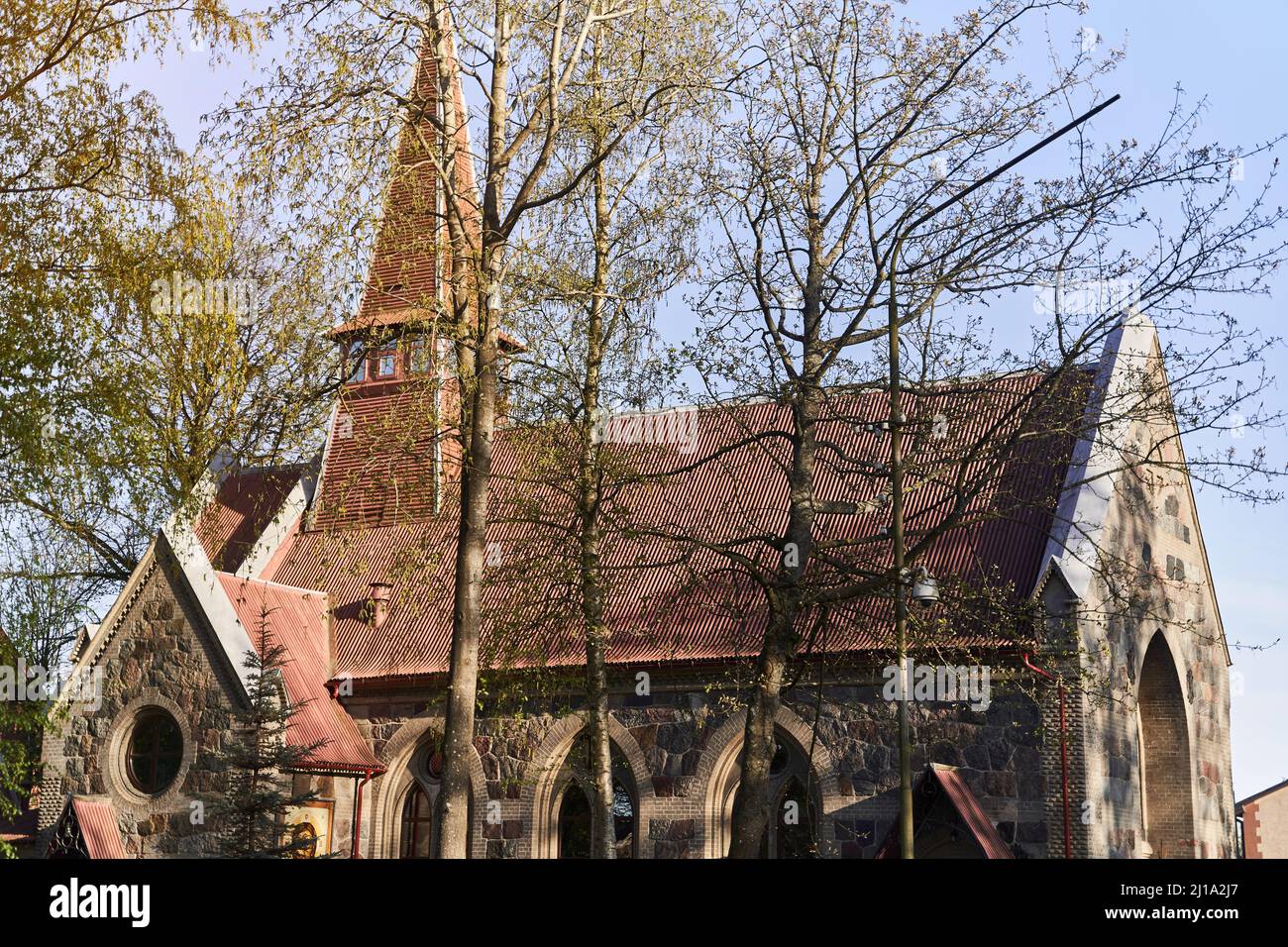 Kirch Palmniken. Regione di Kaliningrad. Villaggio Yantarniy. Foto di alta qualità. Foto Stock
