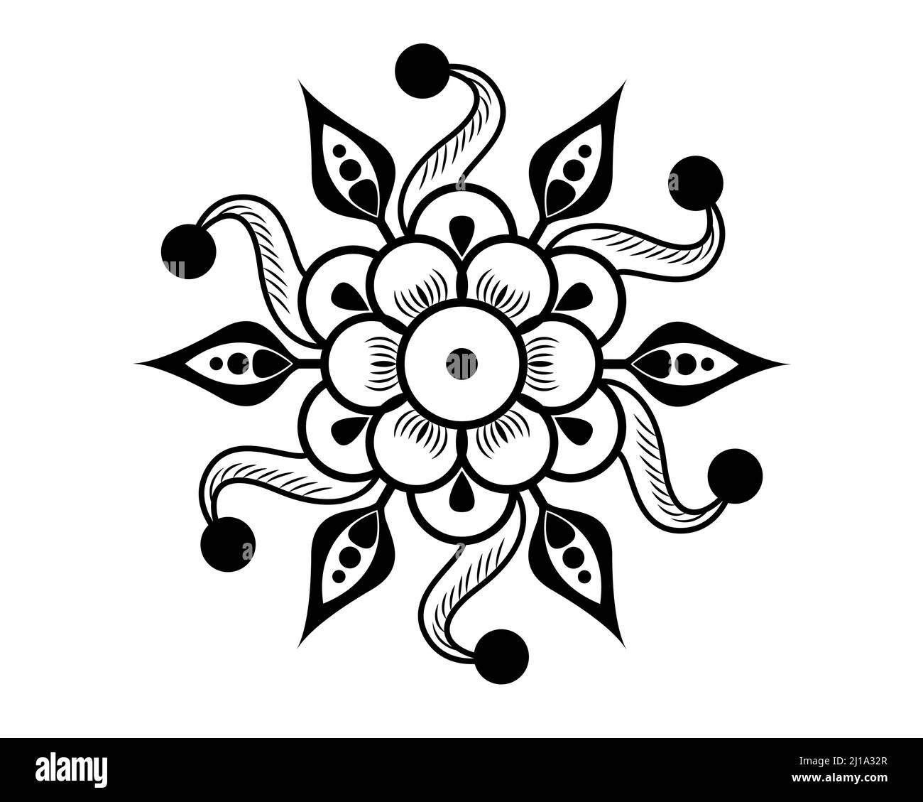 Indiano tradizionale e culturale Rangoli Mandala design concetto di fiore isolato su sfondo bianco - illustrazione vettoriale Illustrazione Vettoriale
