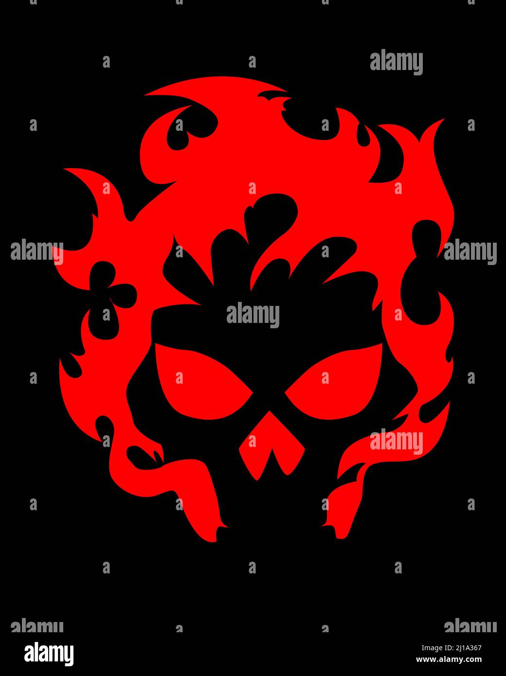Cranio al fuoco con fiamme rosse isolate su sfondo nero - illustrazione vettoriale Illustrazione Vettoriale
