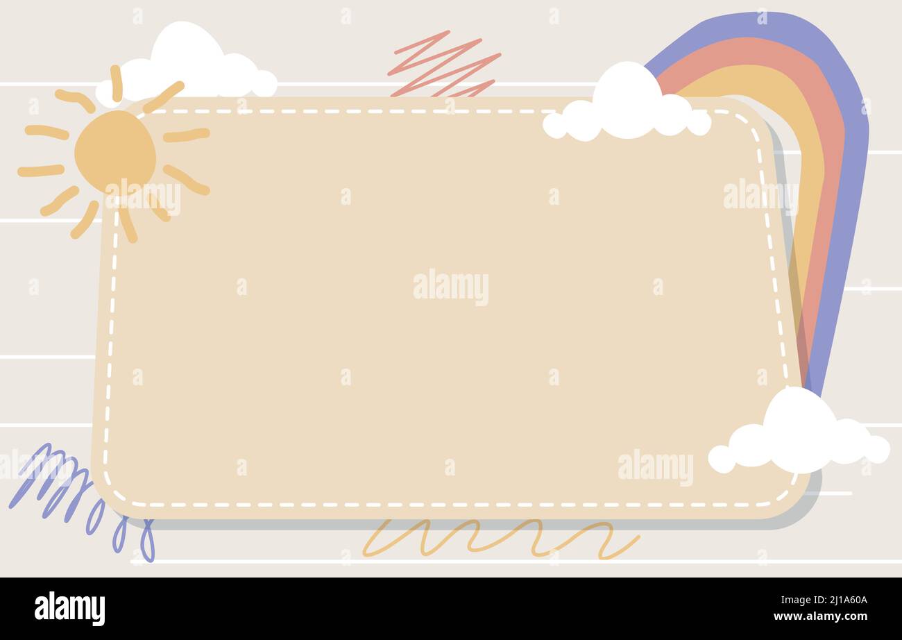 Cute Rectangle Note Frame sfondo Sun Rainbow Cloud Illustrazione Vettoriale