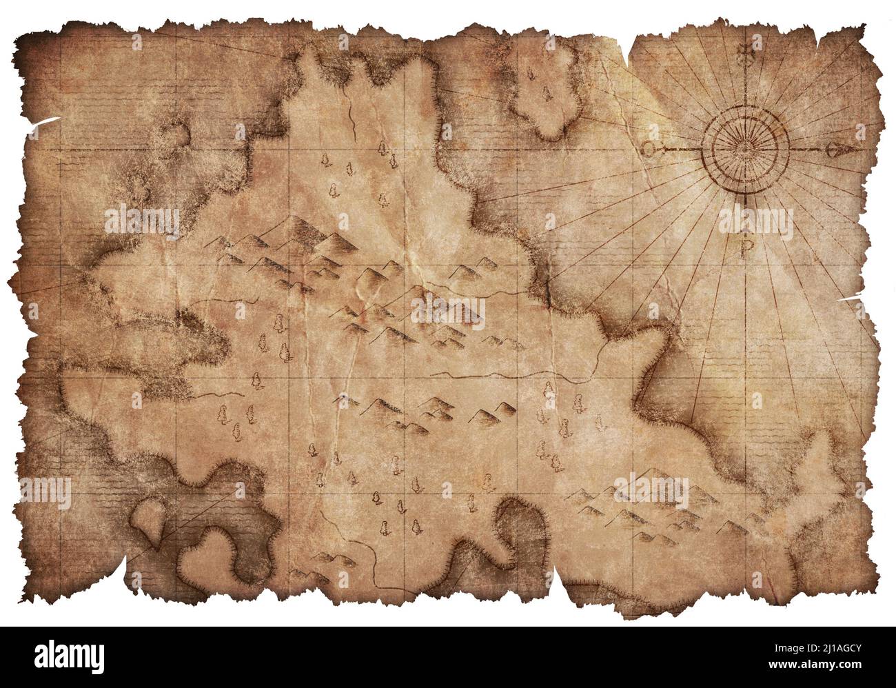 pirati medievali mappa con tesori nascosti isolato Foto Stock