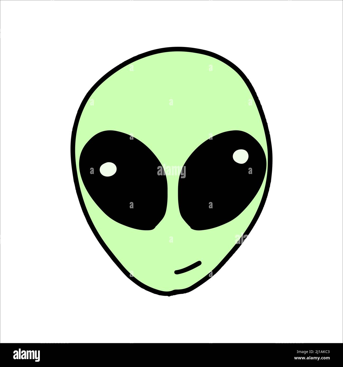 Faccia aliena vettoriale disegnata in uno stile piatto. Adesivo uomo verde dallo spazio. Illustrazione dello spazio per bambini. Illustrazione Vettoriale