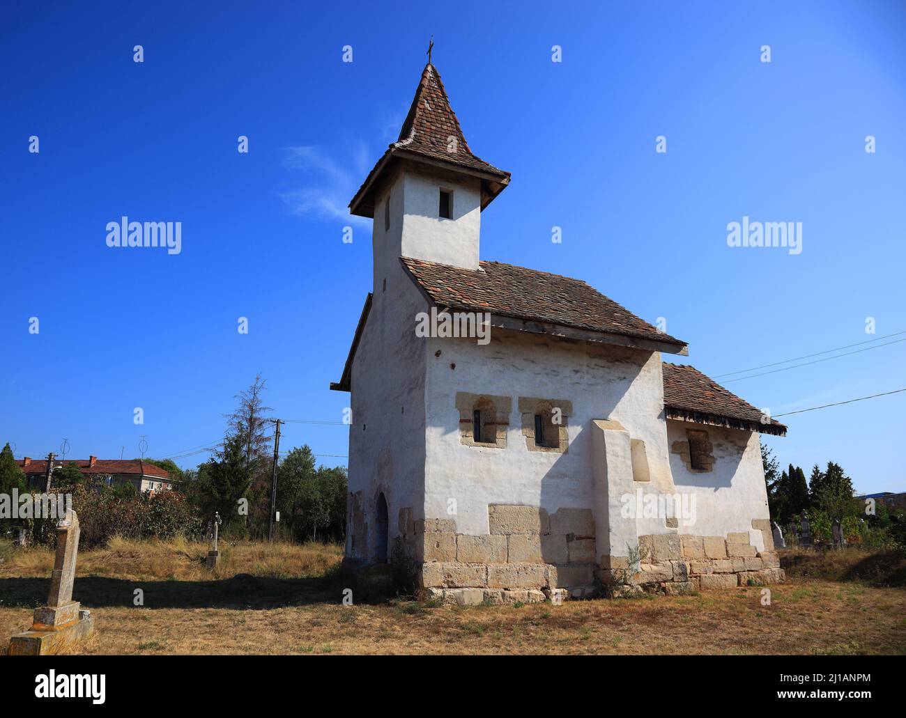 St. Georgs-Kirche a Streisangeorgiu, Calan, Hunedoara County. Erbaut im romanischen Stil zwischen 1313-1314 ist sie eines der ältesten mittelalterlic Foto Stock