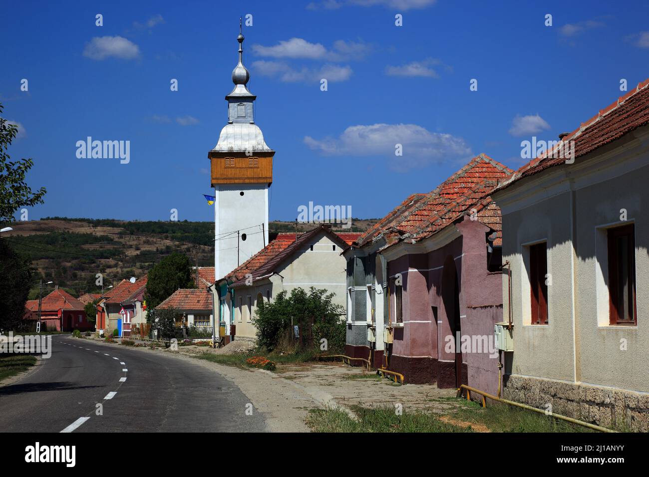 Gelmar im Kreis Hunedoara, typisches Straßendorf in Siebenbürgen, Rumänien / Gelmar in Hunedoara County, tipico villaggio di strada in Transilvania, Rom Foto Stock