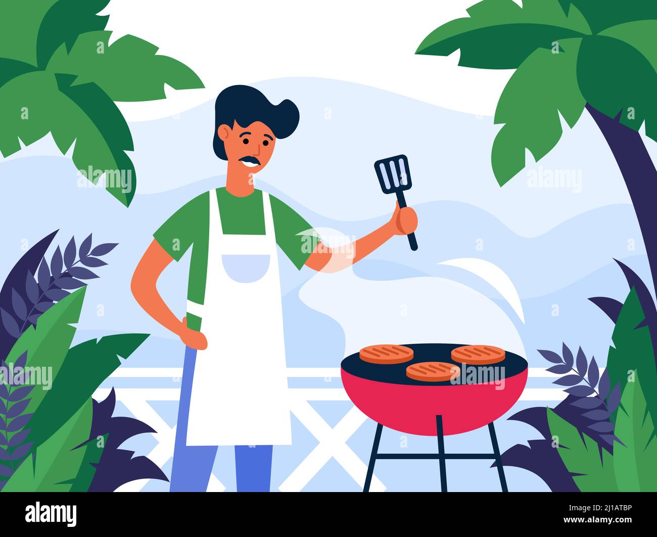 Chef uomo al barbecue e grill all'aperto banner foto di chef uomo al  barbecue e grill in grembiule