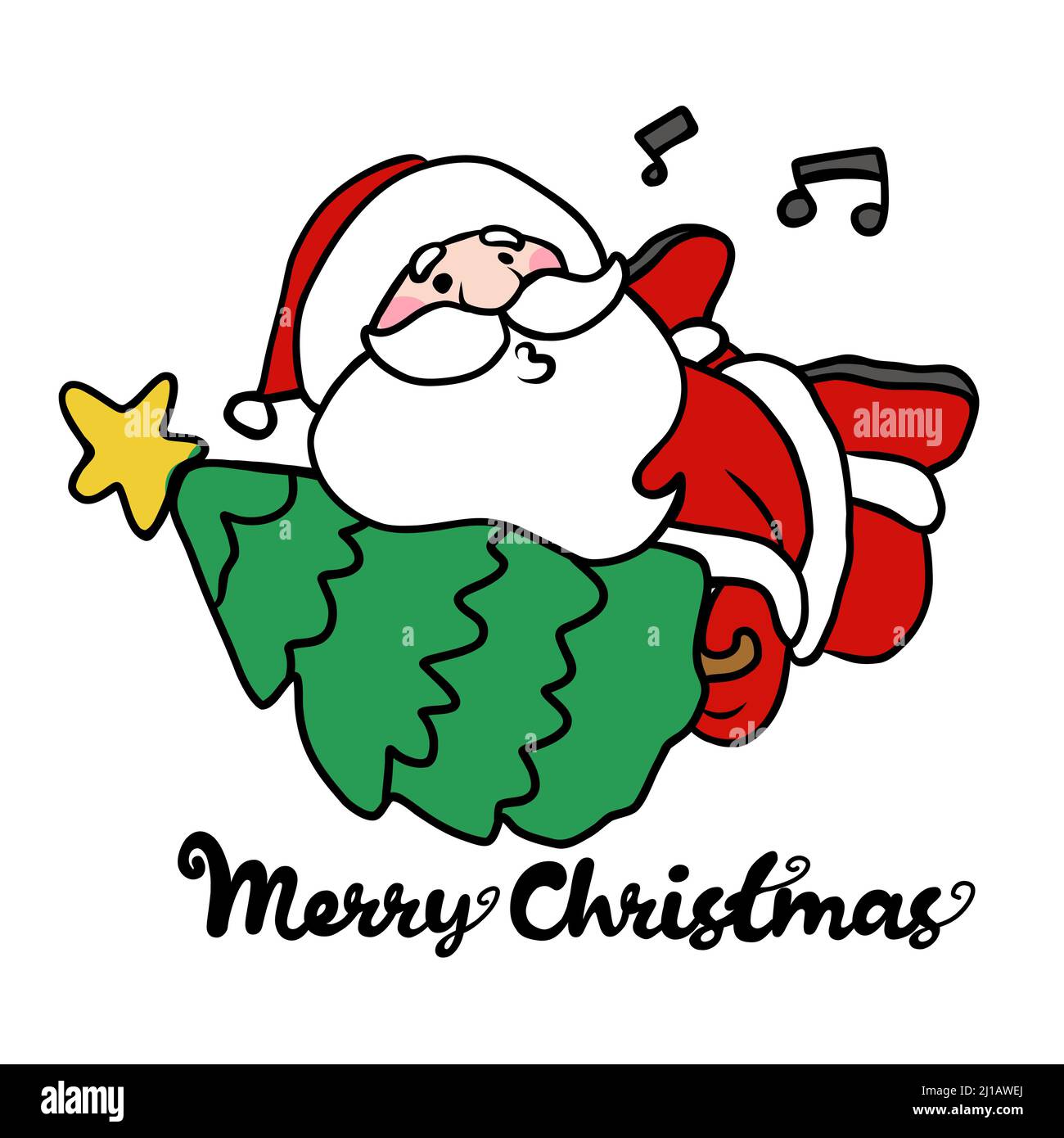 Babbo Natale hinging albero di Natale cartoon illustrazione vettoriale Illustrazione Vettoriale