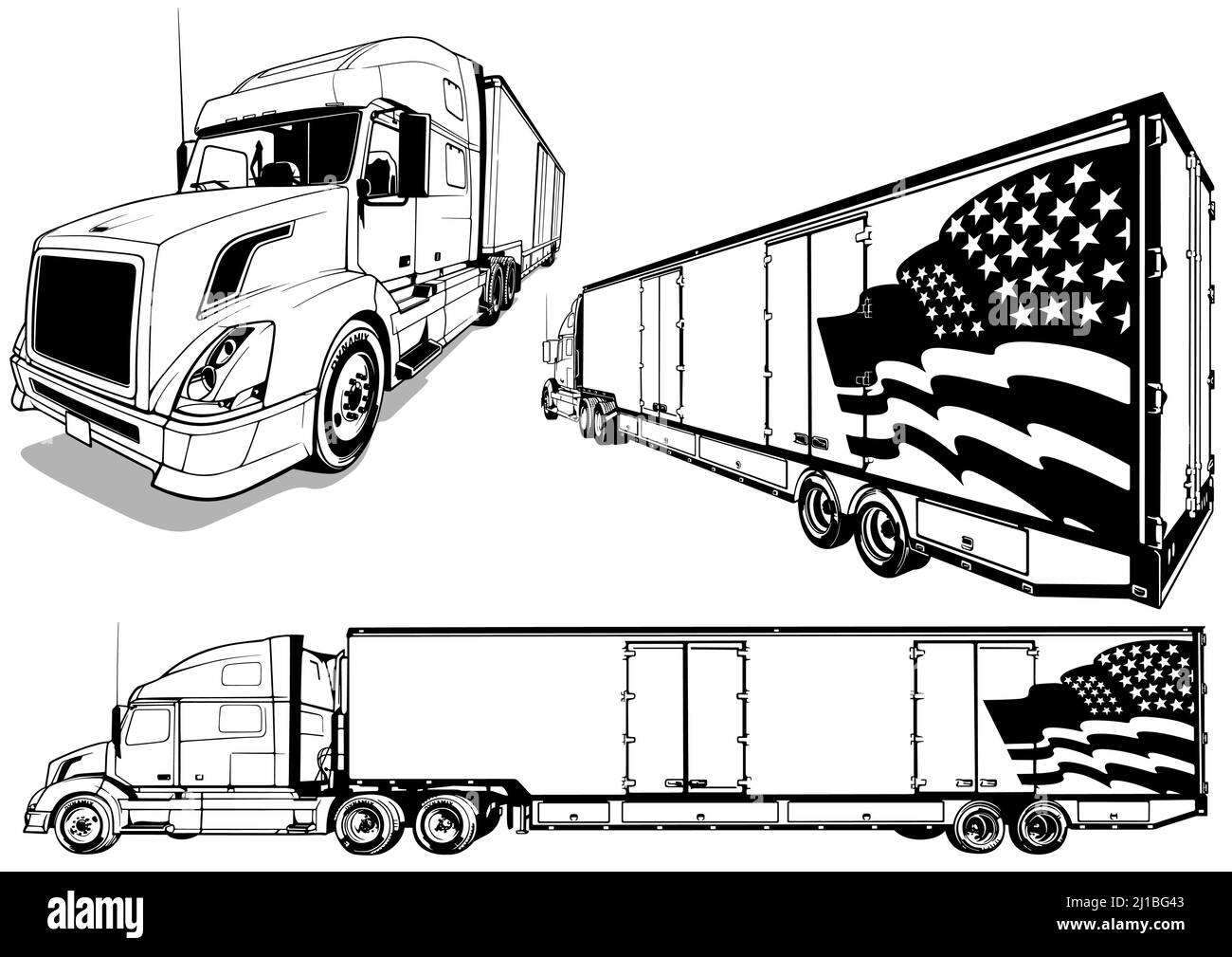 Set di disegni di un camion americano Illustrazione Vettoriale