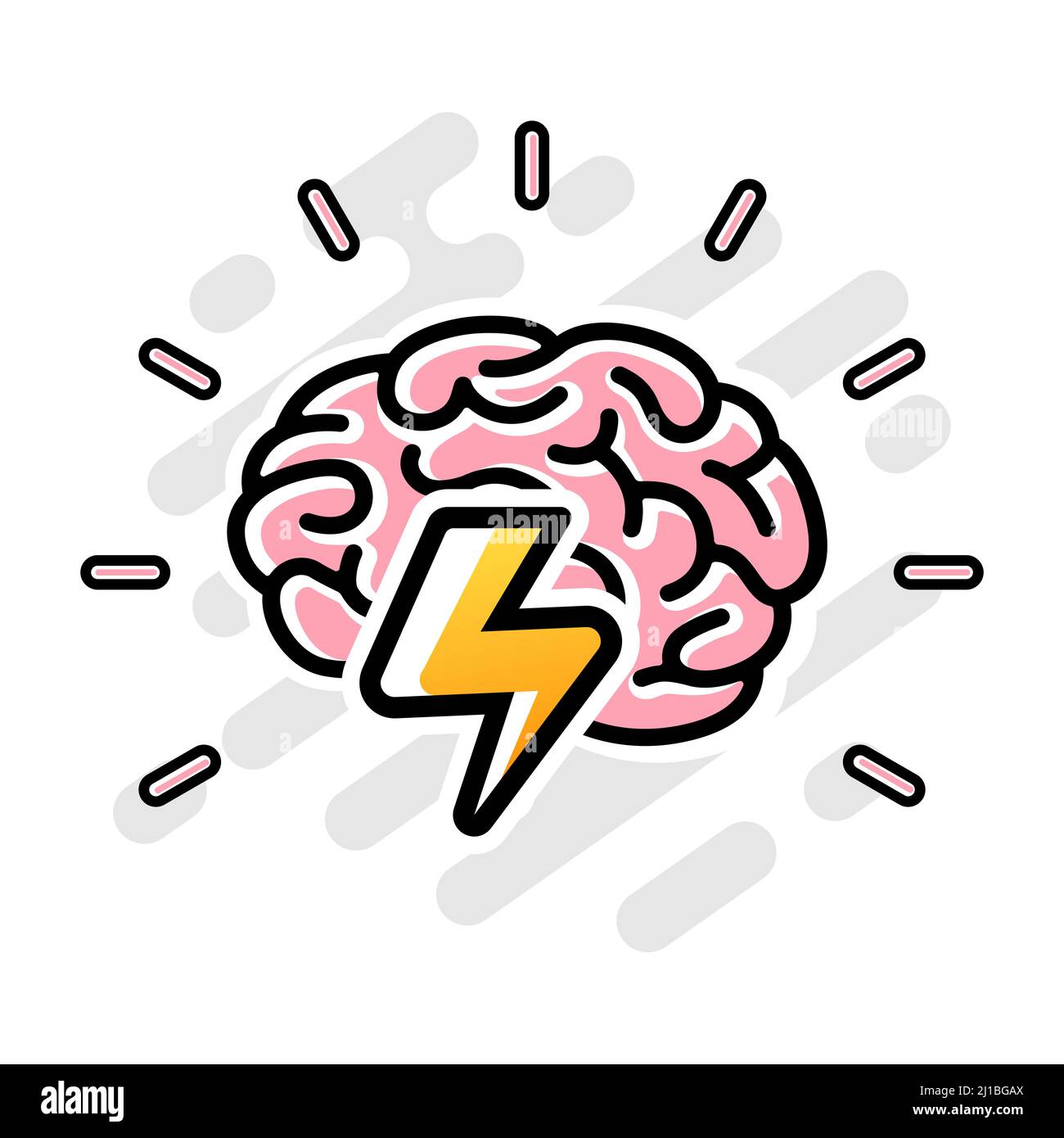 Logo vettore Brainpower. Cervello umano e fulmine. Idea creativa simbolo concetto Illustrazione Vettoriale