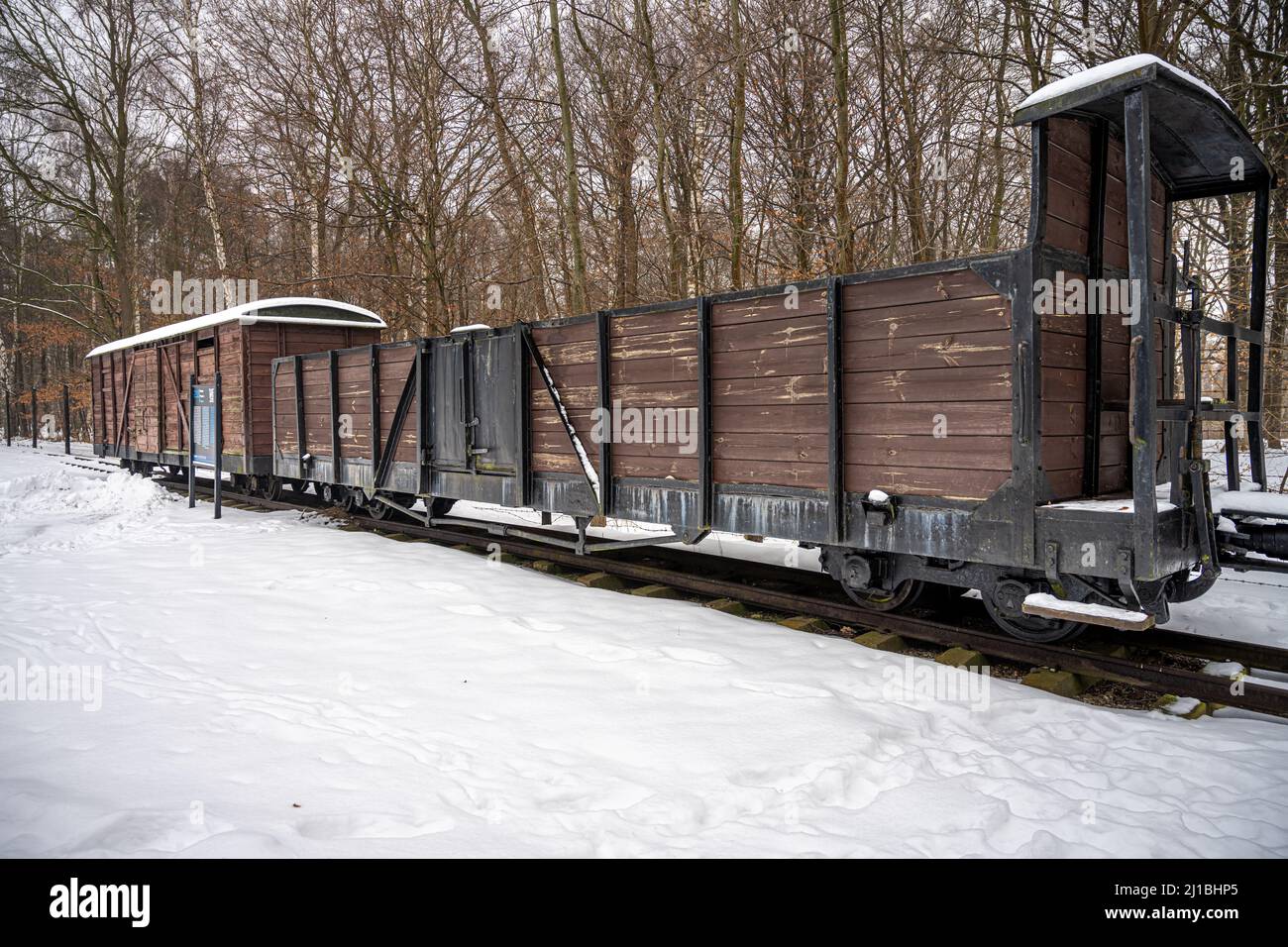 30 dicembre 2021 - Stutthof, Polonia: Un treno dell'Olocausto al campo di concentramento nazista di Stutthof. Si stima che tra il 62,000 - 65,000 morti tra il 1939 e il 1945 in questo campo Foto Stock