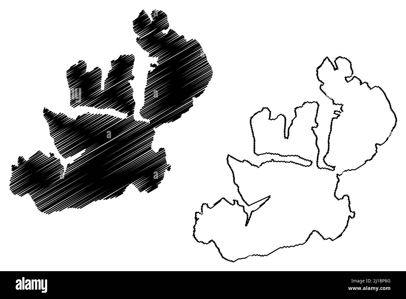 Isola di Kvaloya (Regno di Norvegia) illustrazione vettoriale mappa, schizza di Tromso o mappa di Sallir Illustrazione Vettoriale
