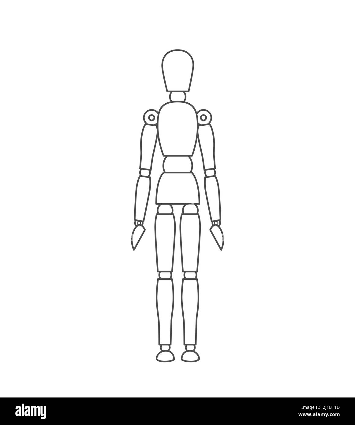 Modello uomo in legno, manichino per disegnare anatomia del corpo umano posa. Mannequin controllo fittizio figura vettore semplice illustrazione stock immagine Illustrazione Vettoriale