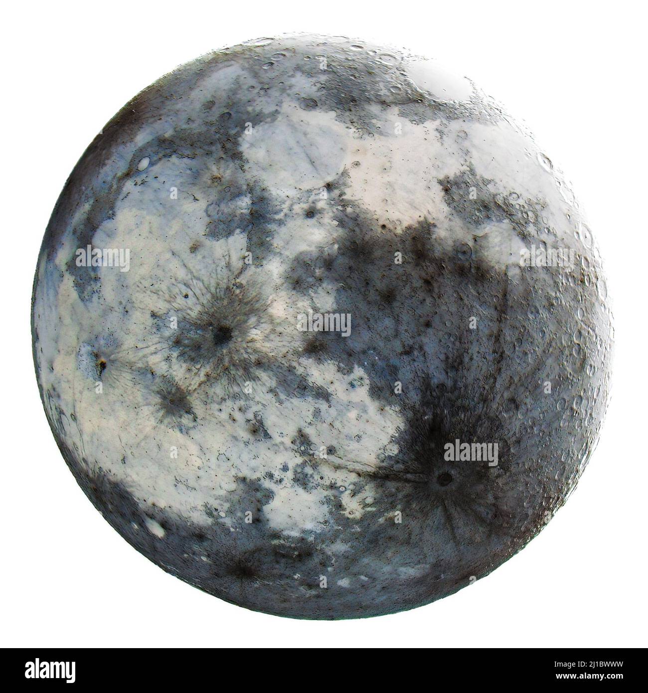 Immagine negativa di una Luna al 92% che si inclina - per aiutare a mostrare i dettagli sulla superficie lunare. Tratto da Harrogate, North Yorkshire, Regno Unito. Foto Stock