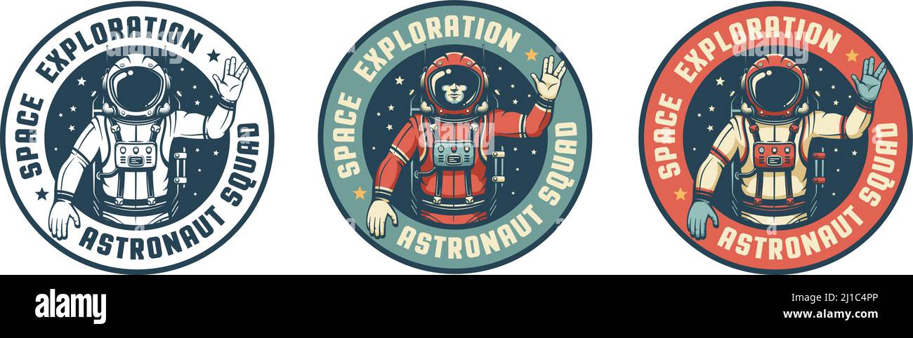 Astronauta in spacesuit - spazio retro badge Illustrazione Vettoriale