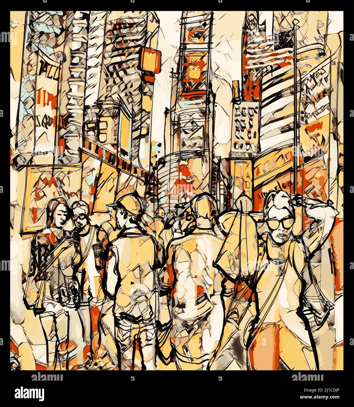 Times Square a New York - illustrazione (ideale per la stampa, poster o carta da parati, decorazione di casa) Illustrazione Vettoriale