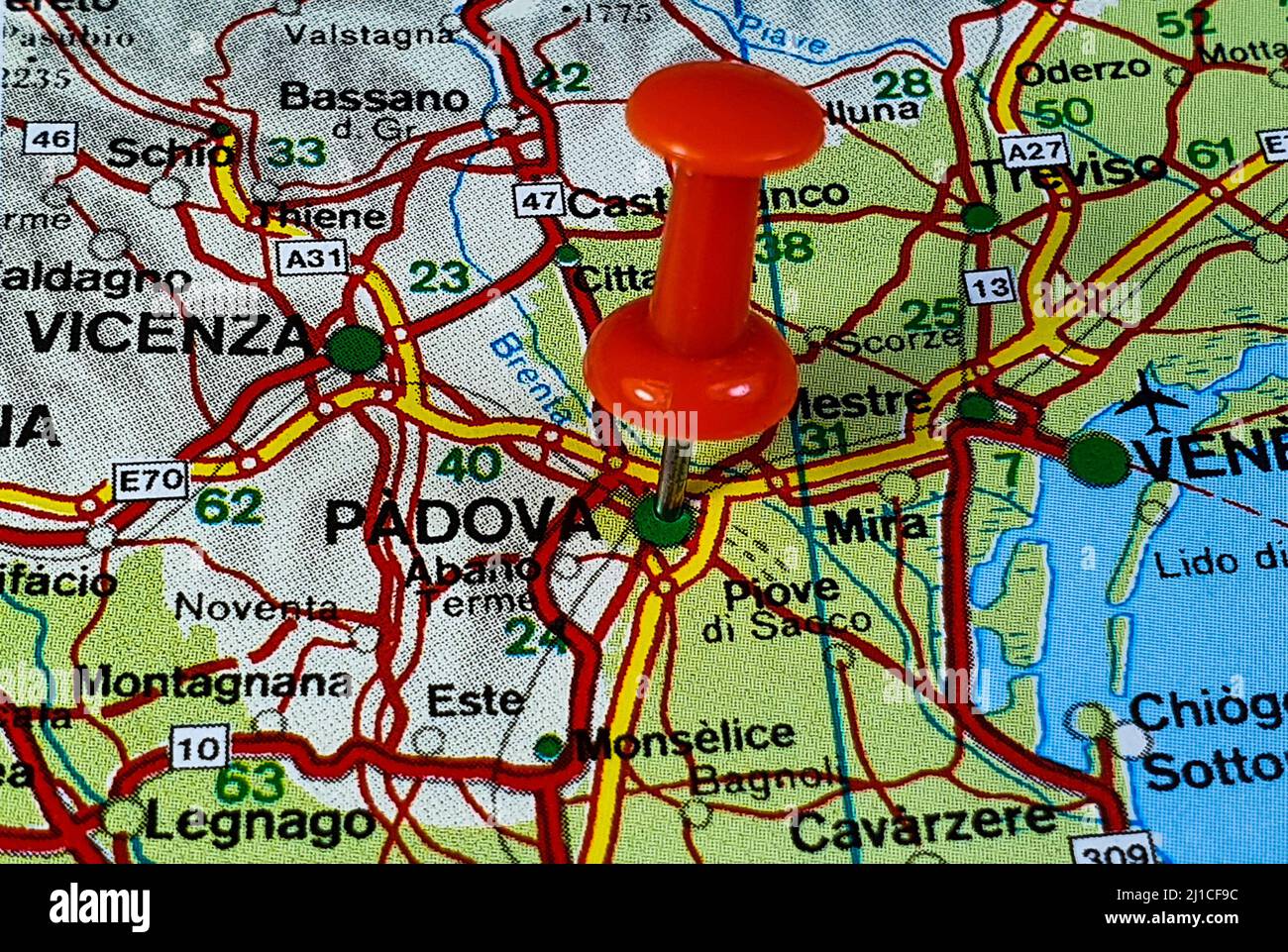 La posizione della città di Padova in Italia sulla mappa Foto Stock
