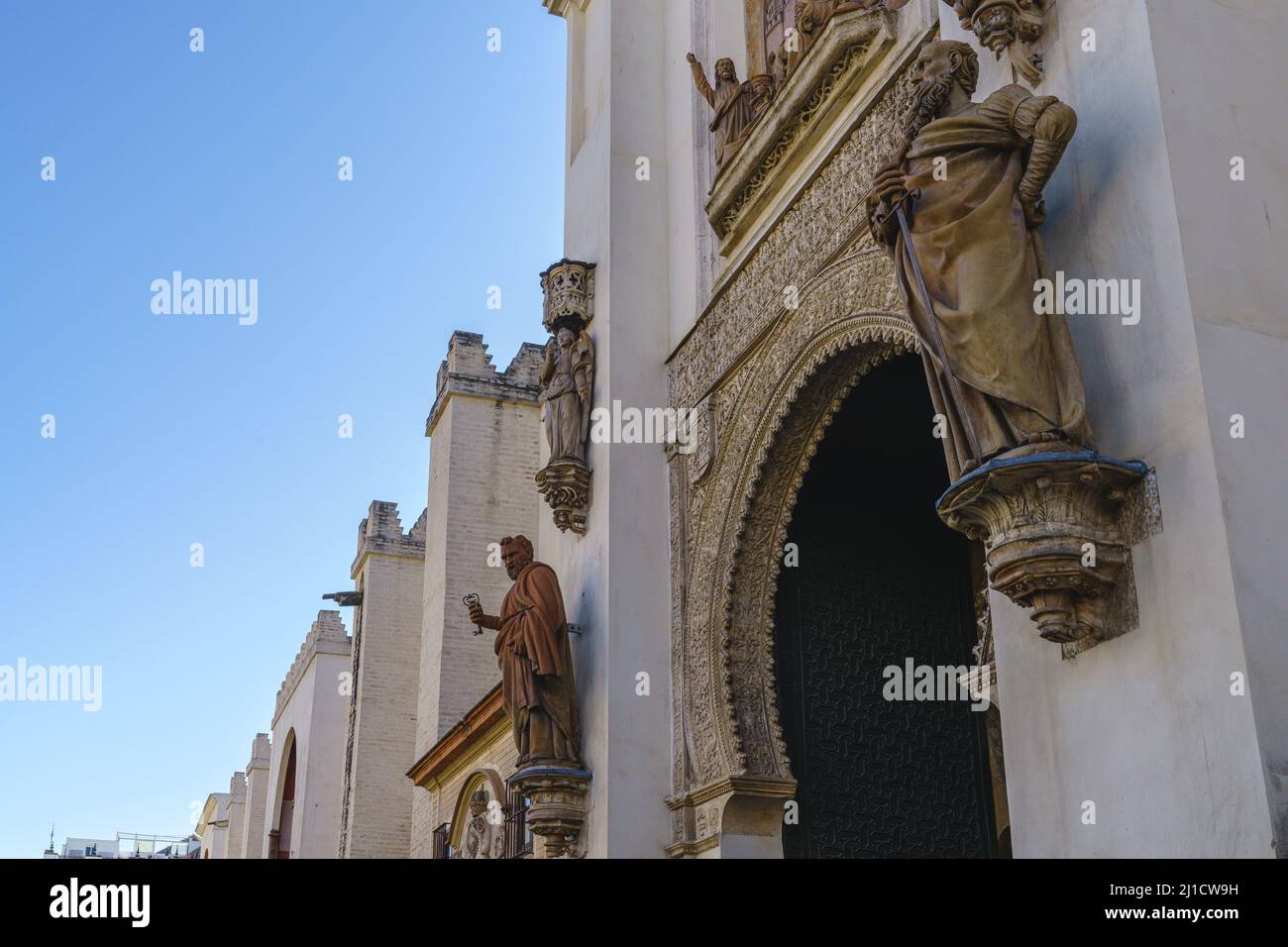 Particolare della facciata della Cattedrale di Siviglia, in Andalusia, Spagna Foto Stock