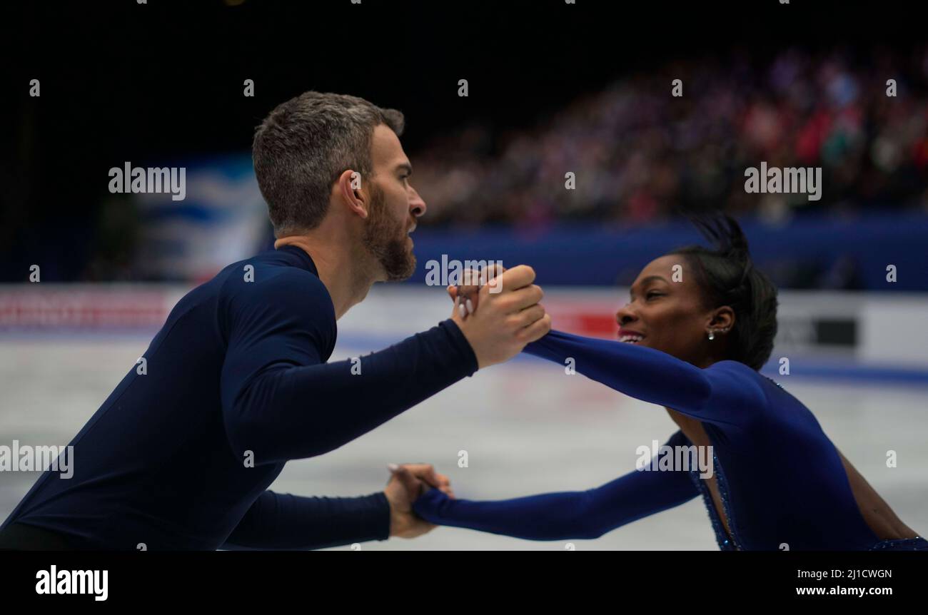 Sud de France Arena, Montpellier, Francia. 24th Mar 2022. Vanessa James ed Eric Radford dal Canada durante Pairs Free Skating, World Figure Skating Championship alla Sud de France Arena, Montpellier, Francia. Kim Price/CSM/Alamy Live News Foto Stock