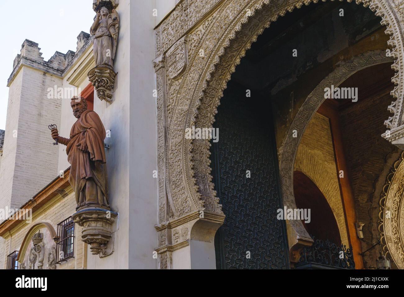 Particolare della facciata della Cattedrale di Siviglia, in Andalusia, Spagna Foto Stock