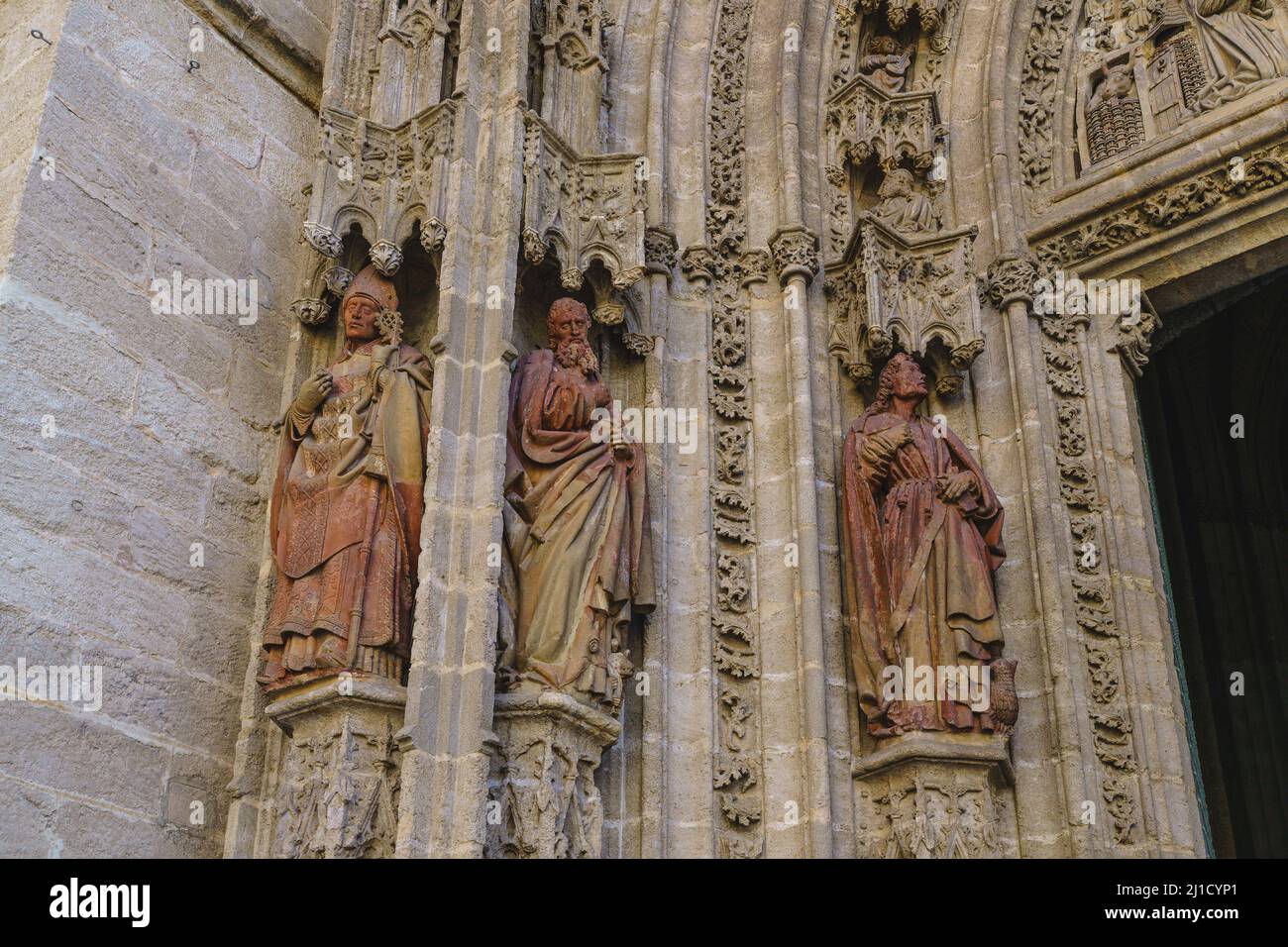 Particolare della facciata della Cattedrale di Siviglia, in Andalusia, Spagna Foto Stock