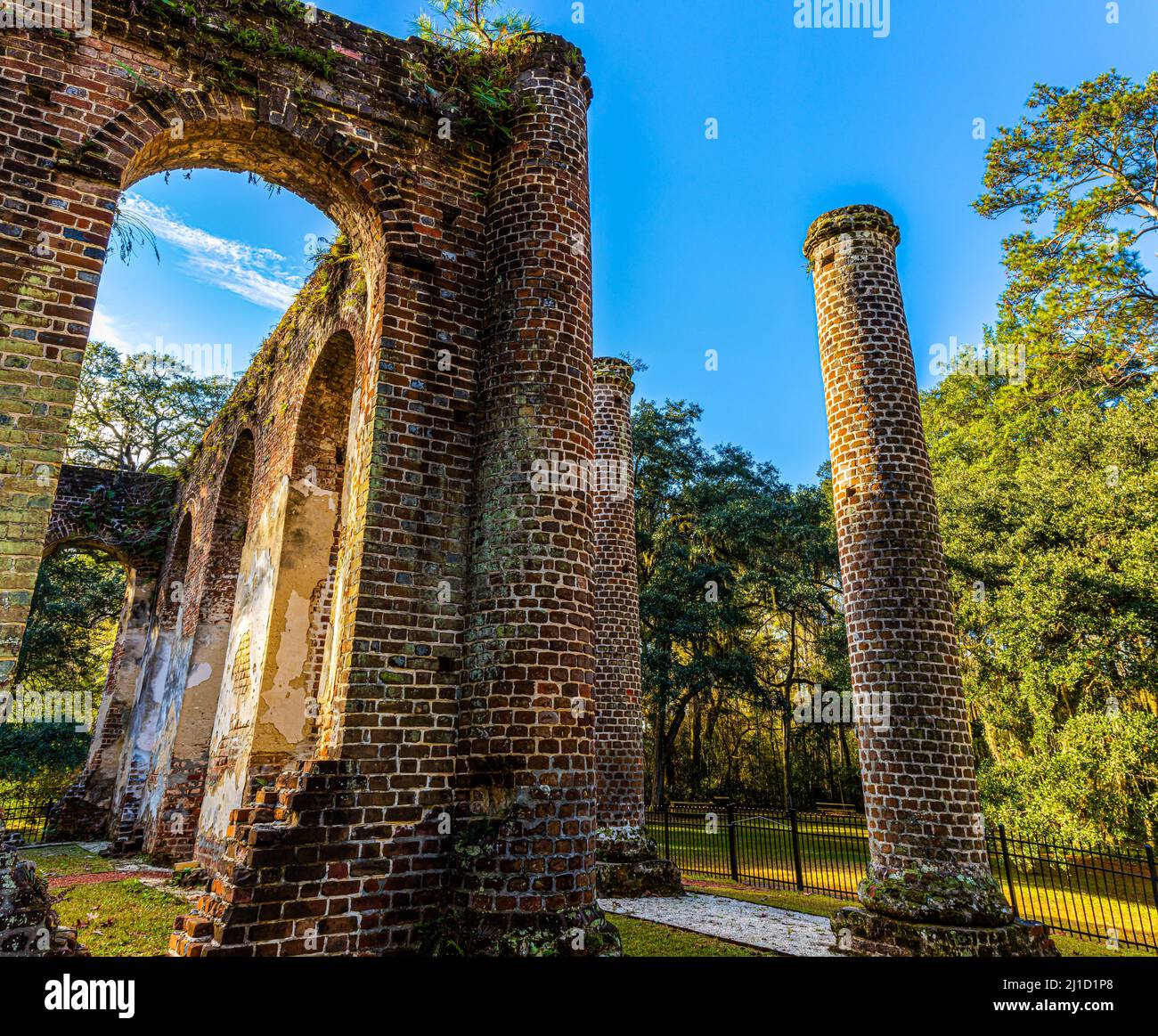 Le rovine della chiesa di Old Sheldon, contea di Beaufort, Carolina del Sud, Stati Uniti Foto Stock