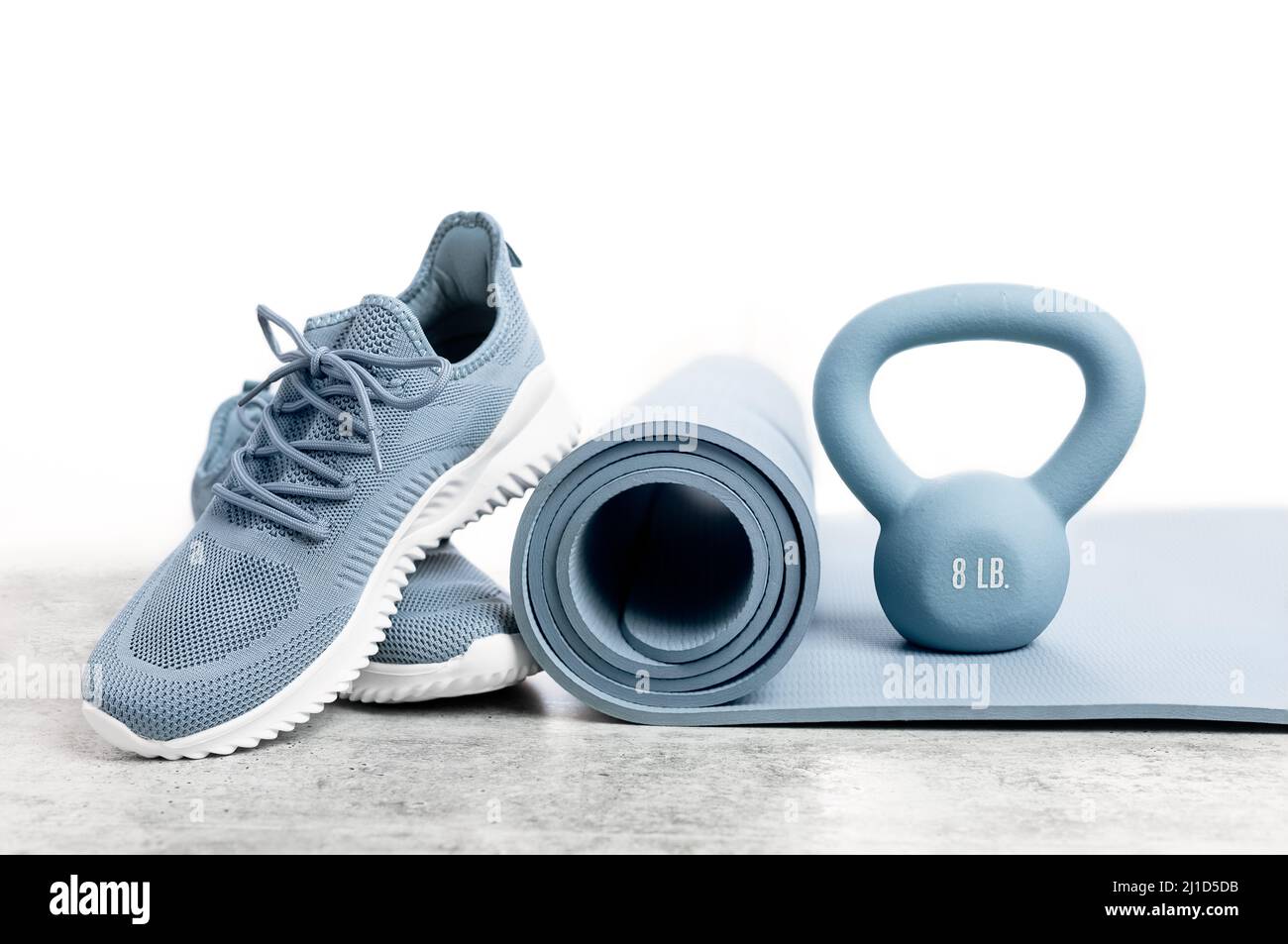 Concetto di fitness con blu e grigio Foto Stock
