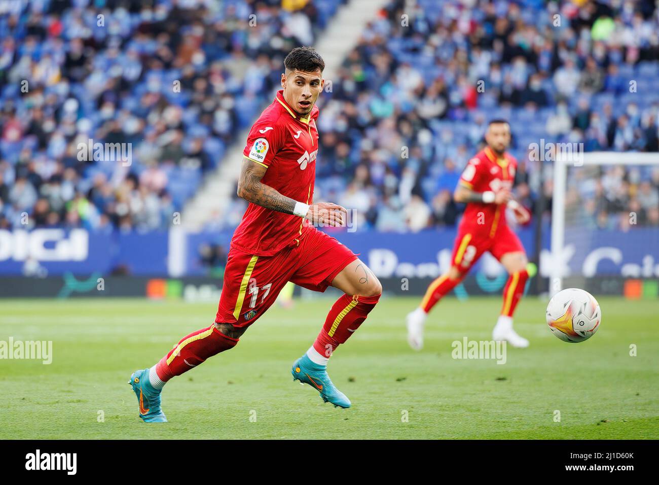 BARCELLONA - MAR 5: Mathias Olivera in azione durante la partita la Liga tra RCD Espanyol e Getafe CF allo stadio RCDE il 5 marzo 2022 a Barce Foto Stock