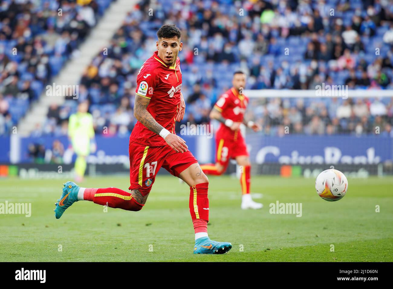 BARCELLONA - MAR 5: Mathias Olivera in azione durante la partita la Liga tra RCD Espanyol e Getafe CF allo stadio RCDE il 5 marzo 2022 a Barce Foto Stock