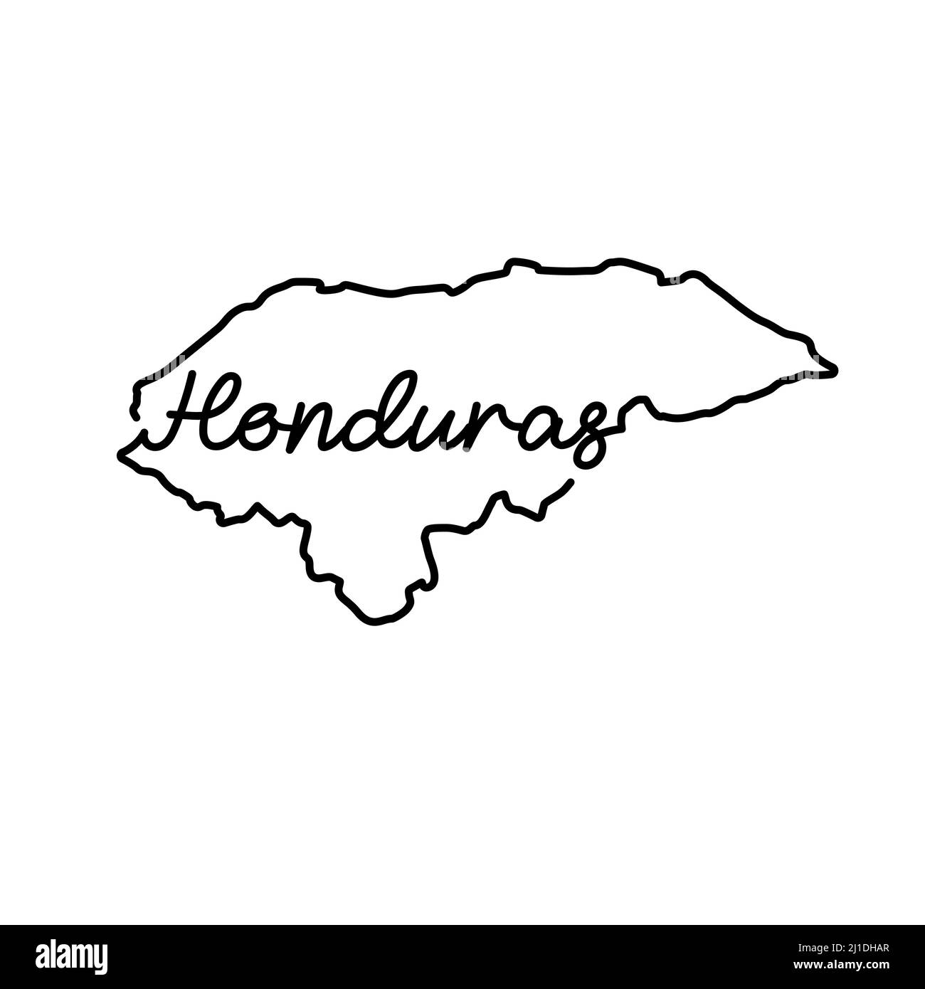 Mappa del profilo dell'Honduras con il nome del paese scritto a mano. Linea continua di segno di casa patriottica. Un amore per una piccola patria. T-shirt stampa ide Illustrazione Vettoriale