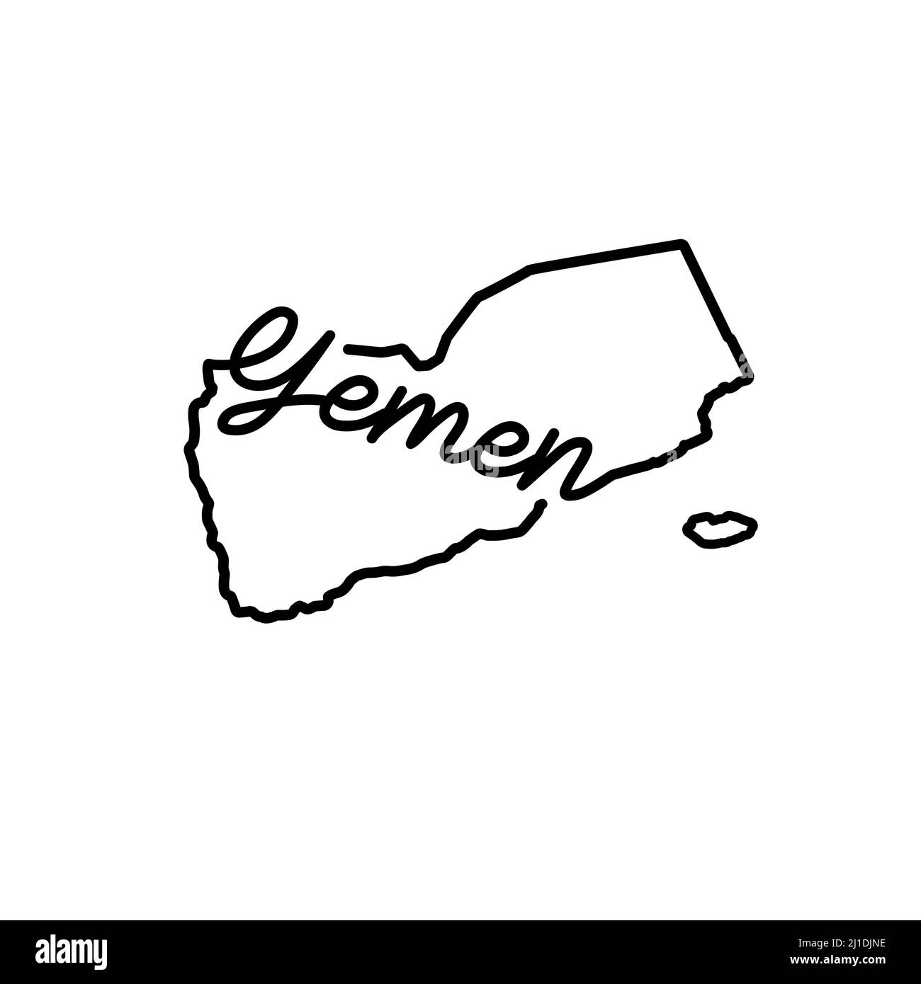 Mappa dello Yemen con il nome del paese scritto a mano. Linea continua di segno di casa patriottica. Un amore per una piccola patria. T-shirt stampa idea. Illustrazione Vettoriale