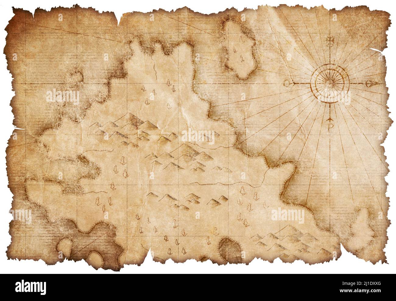 pirati medievali mappa con tesori nascosti isolato Foto Stock