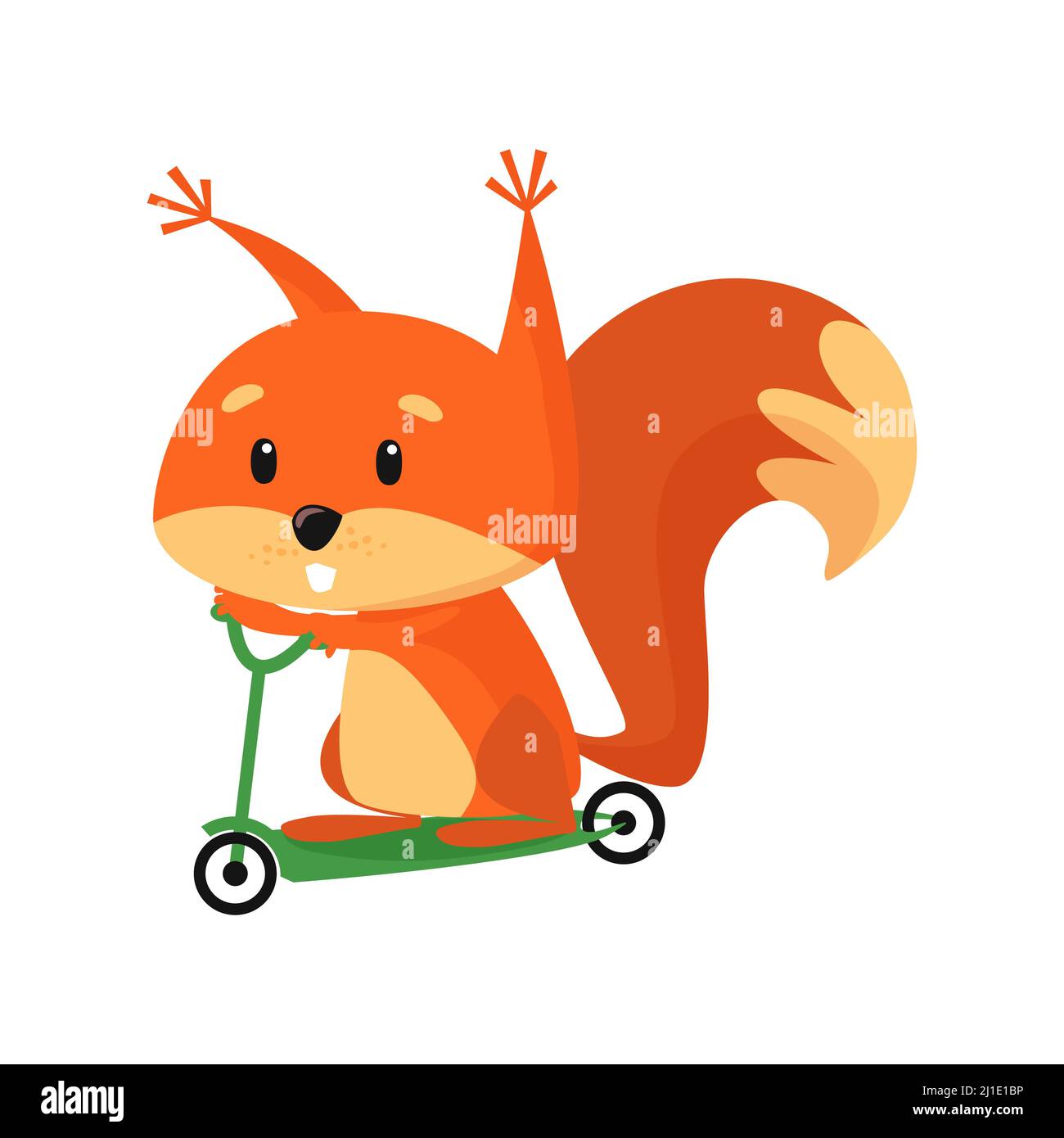 Simpatico scoiattolo scooter da corsa. Personaggio cartoon, animale, stile di vita attivo. Può essere utilizzato per argomenti come attività di svago, vacanza Illustrazione Vettoriale