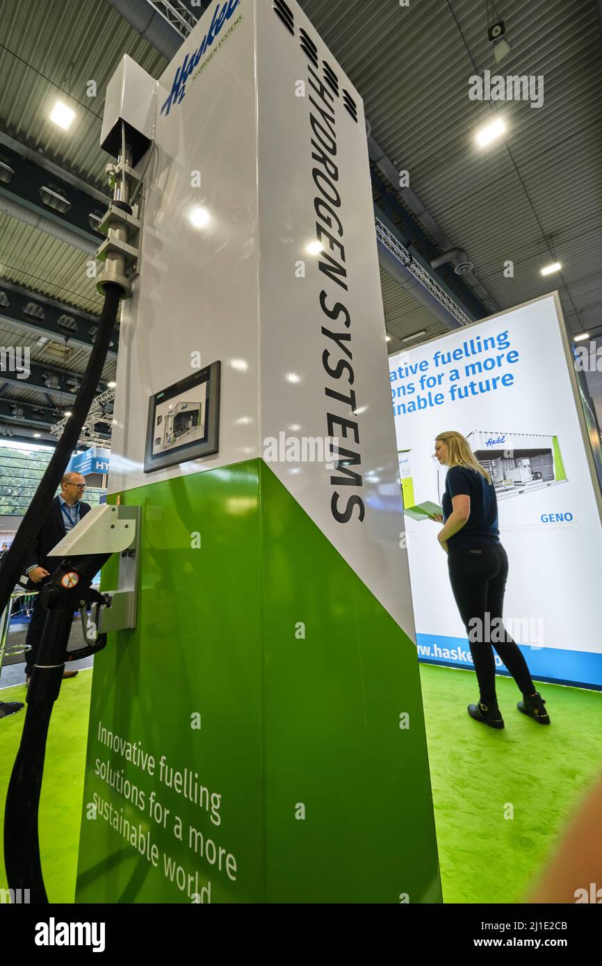21.10.2021, Germania, Brema, Brema - Carbon Capture Technology Expo Europe / Hydrogen Technology Expo Europe, stand di HASKEL Hydrogen Systems, SPICO Foto Stock