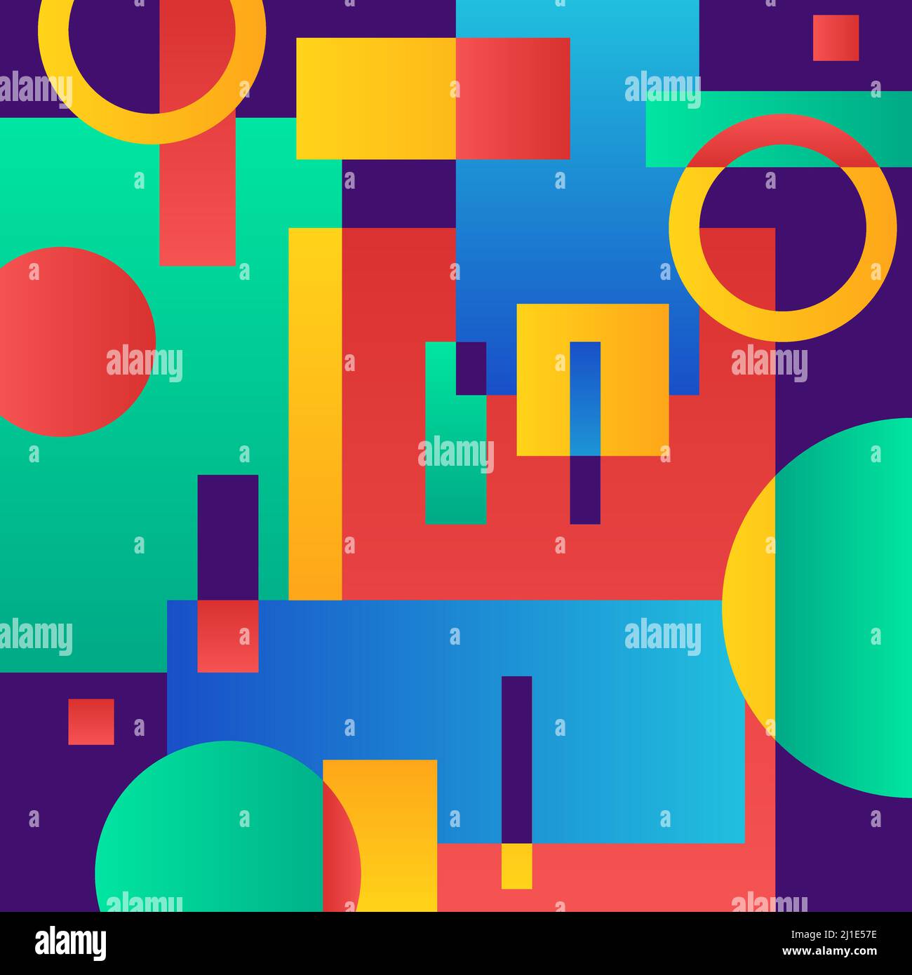 Astratto sfondo blu moderno con oggetti geometrici. Forme e linee colorate dinamiche. Striscioni astratti futuristici con varie forme geometriche. Illustrazione Vettoriale