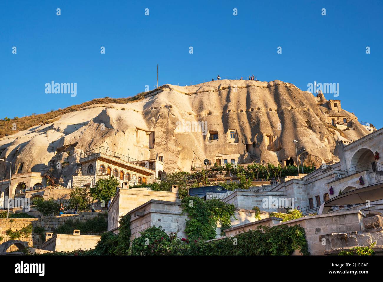 Vista della città di Goreme in serata, Turchia. Foto Stock