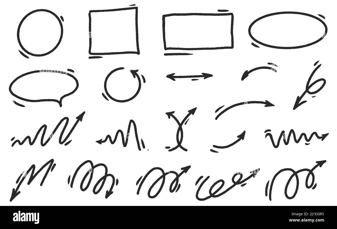 Frecce e cornici geometriche dodle scrivere disegno a mano disegno disegno illustrazione vettoriale Illustrazione Vettoriale