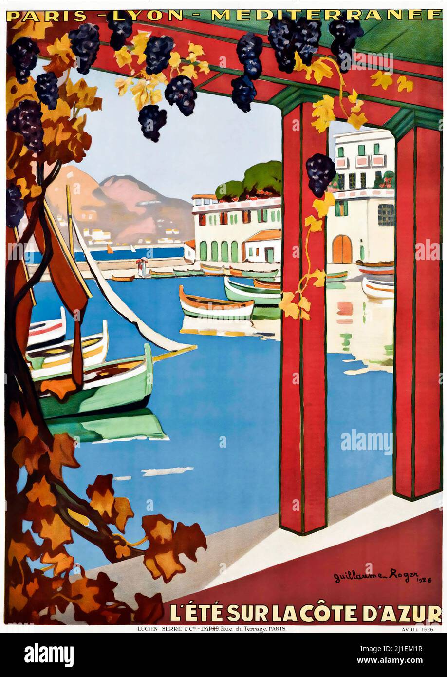 Poster di viaggio d'epoca - Guillaume G. Roger (1867-1943) LE ÉTÉ SUR LA Côte D'AZUR - Costa Azzurra, 1926 Foto Stock